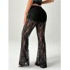 imageSOLY HUX Womens Lace Sheer Flare Leg Pants Elastic Waist Bell Bottom Long TrousersPure Black