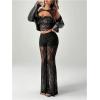 imageSOLY HUX Womens Lace Sheer Flare Leg Pants Elastic Waist Bell Bottom Long TrousersPure Black