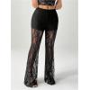 imageSOLY HUX Womens Lace Sheer Flare Leg Pants Elastic Waist Bell Bottom Long TrousersPure Black
