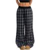 imageSOLY HUX Womens Plaid Pants Drawstring Waist Wide Leg Baggy Pants Long Trousers with PocketsMulticoloured Plaid