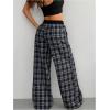 imageSOLY HUX Womens Plaid Pants Drawstring Waist Wide Leg Baggy Pants Long Trousers with PocketsMulticoloured Plaid