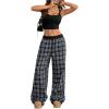 imageSOLY HUX Womens Plaid Pants Drawstring Waist Wide Leg Baggy Pants Long Trousers with PocketsMulticoloured Plaid