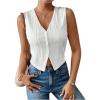 imageSOLY HUX Womens Button Down Vest Sleeveless V Neck Textured Shirt Summer Tank Tops WaistcoatSolid White