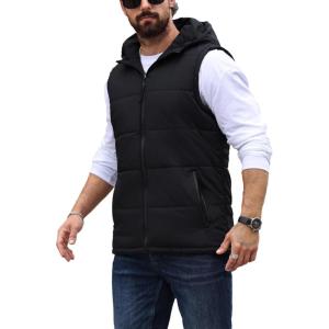 imageSOLY HUX Mens Zip Up Puffer Vest Sleeveless Hoodies Coat Warm Outerwear with PocketsPlain Black