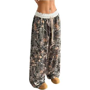 imageSOLY HUX Womens Camo Pants Wide Leg Baggy Sweatpants Elastic Waist Drawstring Loose PantsGreen Camo