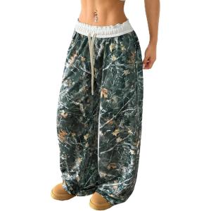 imageSOLY HUX Womens Camo Pants Wide Leg Baggy Sweatpants Elastic Waist Drawstring Loose PantsGreen Printed