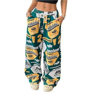 imageSOLY HUX Womens Graphic Baggy Pants Drawstring High Waisted Baggy Sweatpants with Pocket StreetwearGreen Graphic