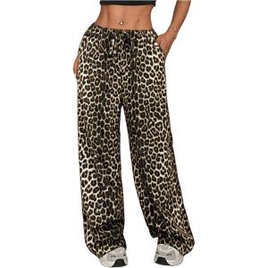 imageSOLY HUX Womens Leopard Pants Wide Leg Cheetah Print Drawstring Baggy Sweatpants Y2K StreetwearApricot Leopard