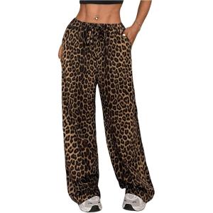imageSOLY HUX Womens Leopard Pants Wide Leg Cheetah Print Drawstring Baggy Sweatpants Y2K StreetwearBrown Leopard
