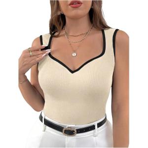 imageSOLY HUX Womens Plus Size Summer Tank Top Ribbed Knit Sweetheart Neck Slim Fitted Tops Sleeveless VestApricot Black