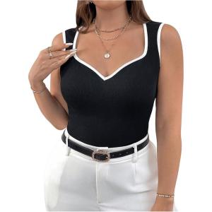 imageSOLY HUX Womens Plus Size Summer Tank Top Ribbed Knit Sweetheart Neck Slim Fitted Tops Sleeveless VestBlack and White
