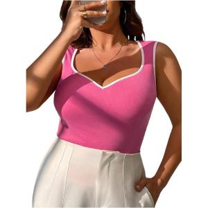 imageSOLY HUX Womens Plus Size Summer Tank Top Ribbed Knit Sweetheart Neck Slim Fitted Tops Sleeveless VestHot Pink and White