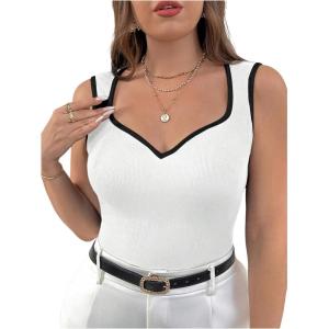 imageSOLY HUX Womens Plus Size Summer Tank Top Ribbed Knit Sweetheart Neck Slim Fitted Tops Sleeveless VestWhite Black