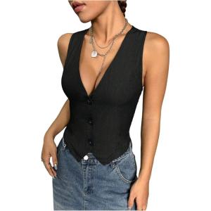 imageSOLY HUX Womens Suit Vest Casual V Neck Button Down Sleeveless Jacket Blazer Tank TopsSolid Black
