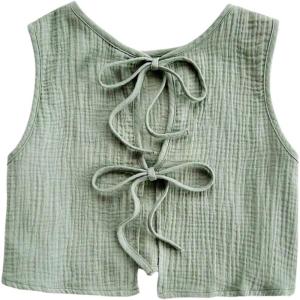 imageSOLY HUX Womens Tie Front Tank Tops Crew Neck Sleeveless Crop Shirts Summer Beach VestSolid Green