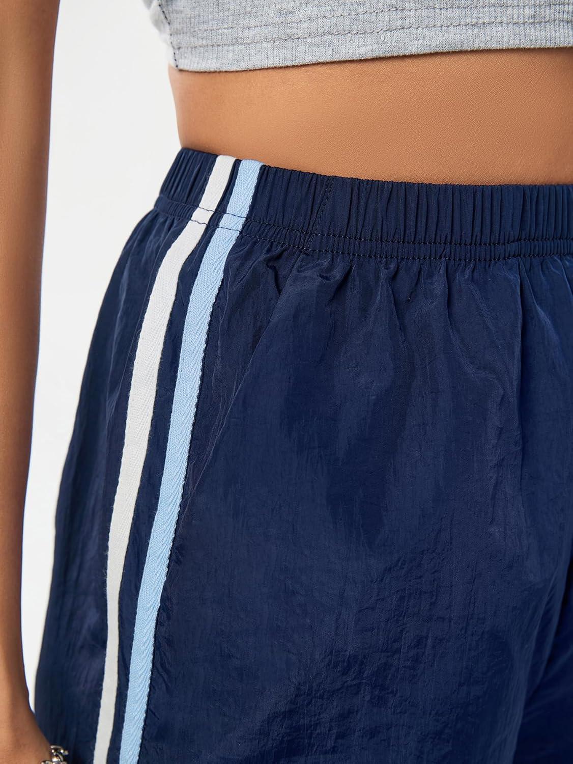 imageSOLY HUX Womens Casual Parachute Pants Wide Leg Baggy Pants Y2K Elastic Waist Sweatpants StreetwearDark Blue