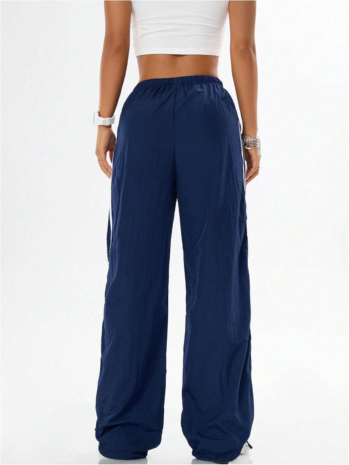 imageSOLY HUX Womens Casual Parachute Pants Wide Leg Baggy Pants Y2K Elastic Waist Sweatpants StreetwearDark Blue