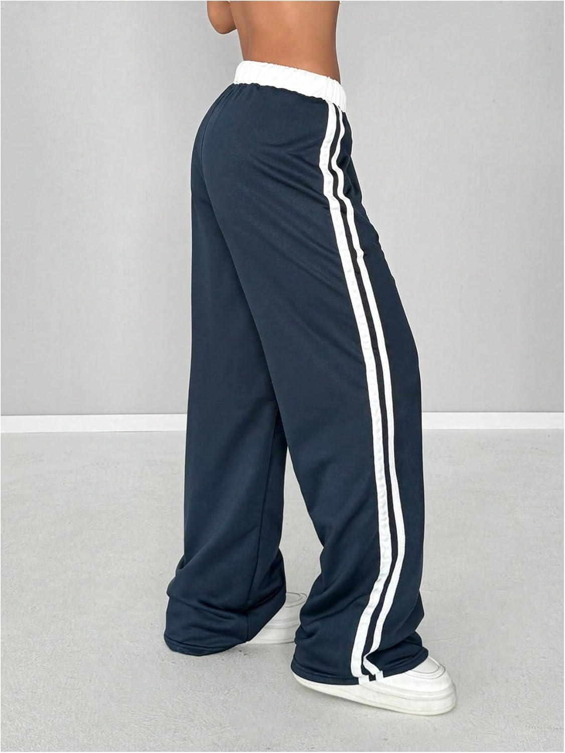 imageSOLY HUX Womens Drawstring Waist Sports Sweatpants Retro Wide Leg Baggy Pants StreetwearBlue Printed
