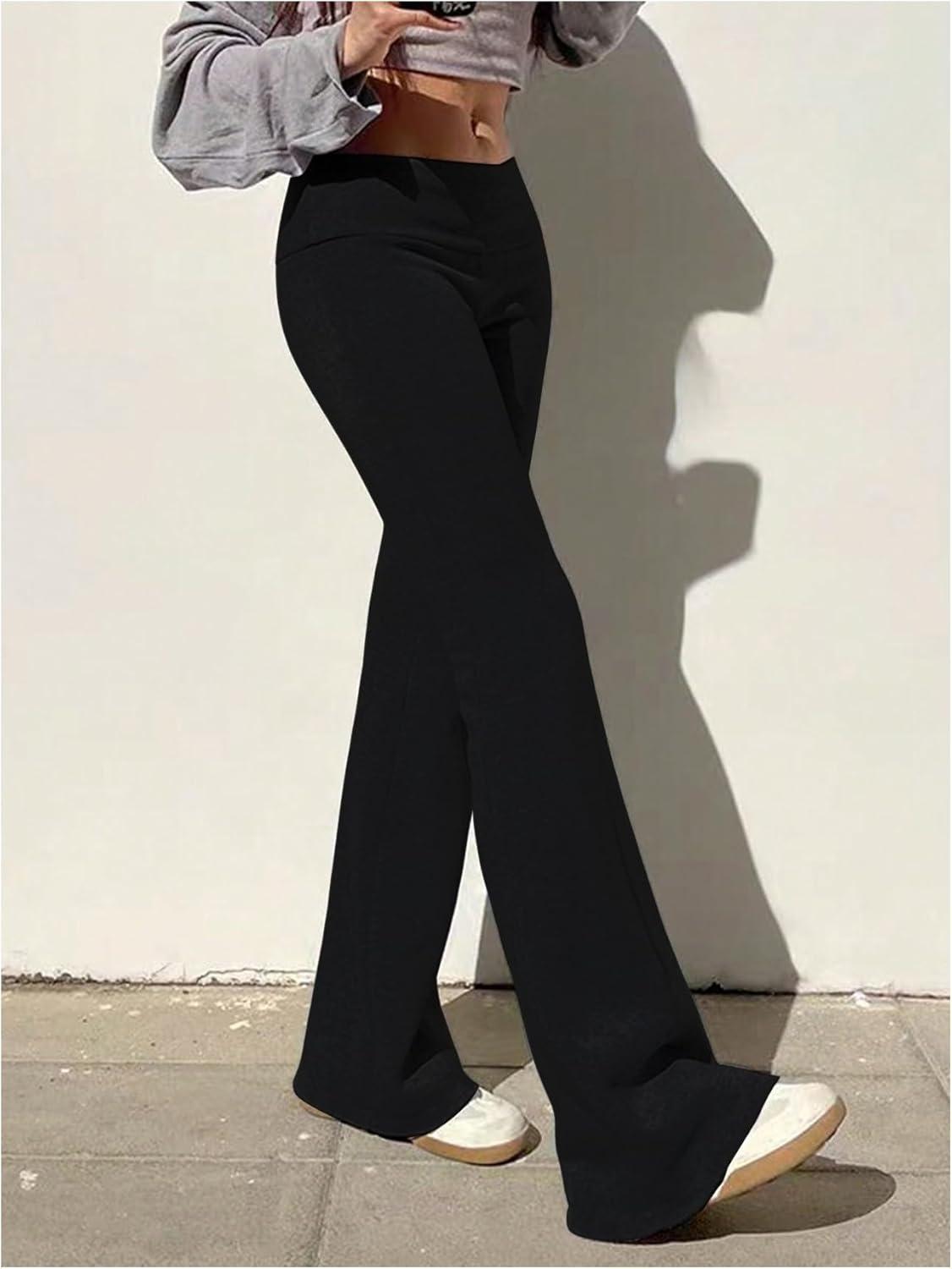 imageSOLY HUX Womens Flare Leggings Bell Bottom Sweatpants Casual Trendy Workout Yoga Pants StreetwearSolid Black