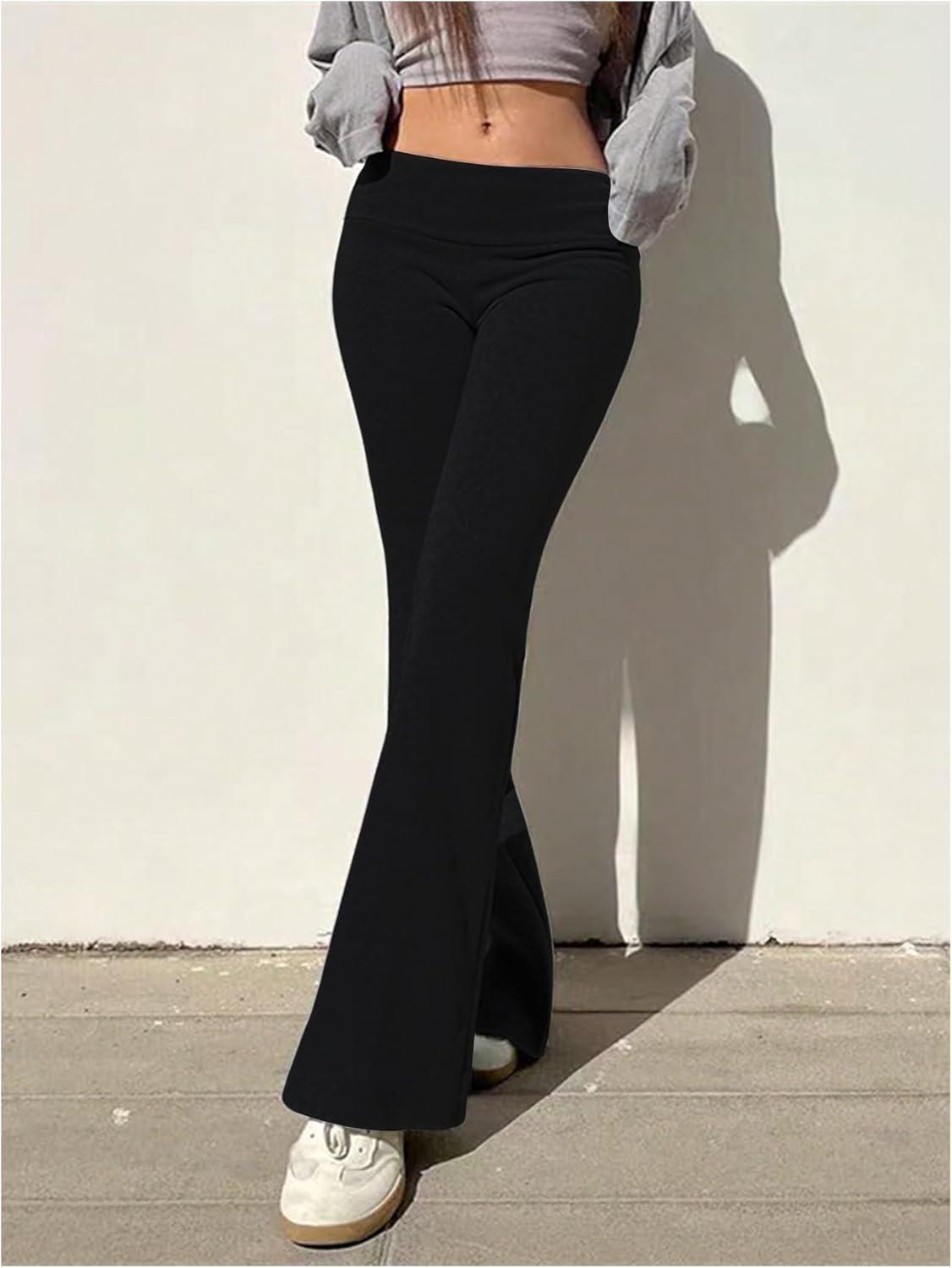 imageSOLY HUX Womens Flare Leggings Bell Bottom Sweatpants Casual Trendy Workout Yoga Pants StreetwearSolid Black