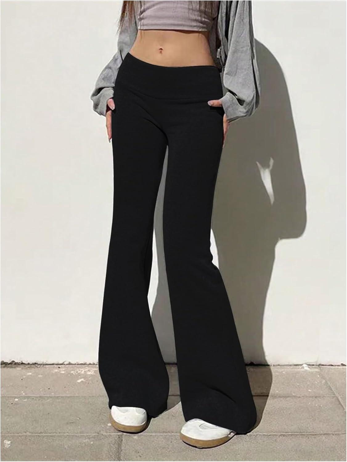 imageSOLY HUX Womens Flare Leggings Bell Bottom Sweatpants Casual Trendy Workout Yoga Pants StreetwearSolid Black