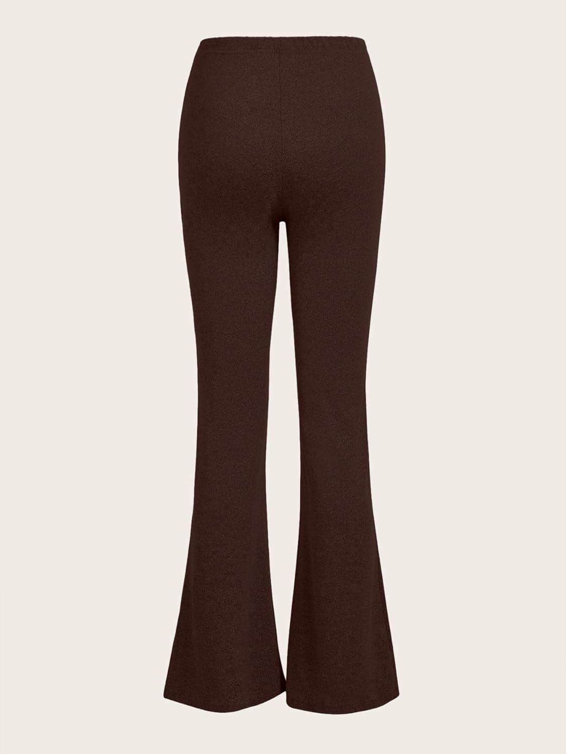 imageSOLY HUX Womens High Waist Flare Leggings Bell Bottom Sweatpants Casual Bootcut Yoga PantsPure Brown