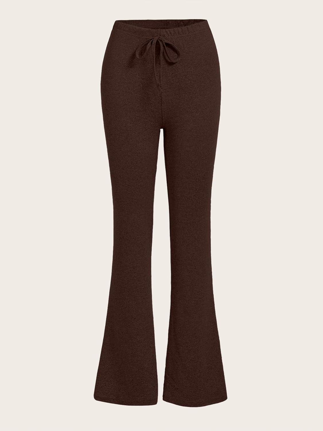 imageSOLY HUX Womens High Waist Flare Leggings Bell Bottom Sweatpants Casual Bootcut Yoga PantsPure Brown