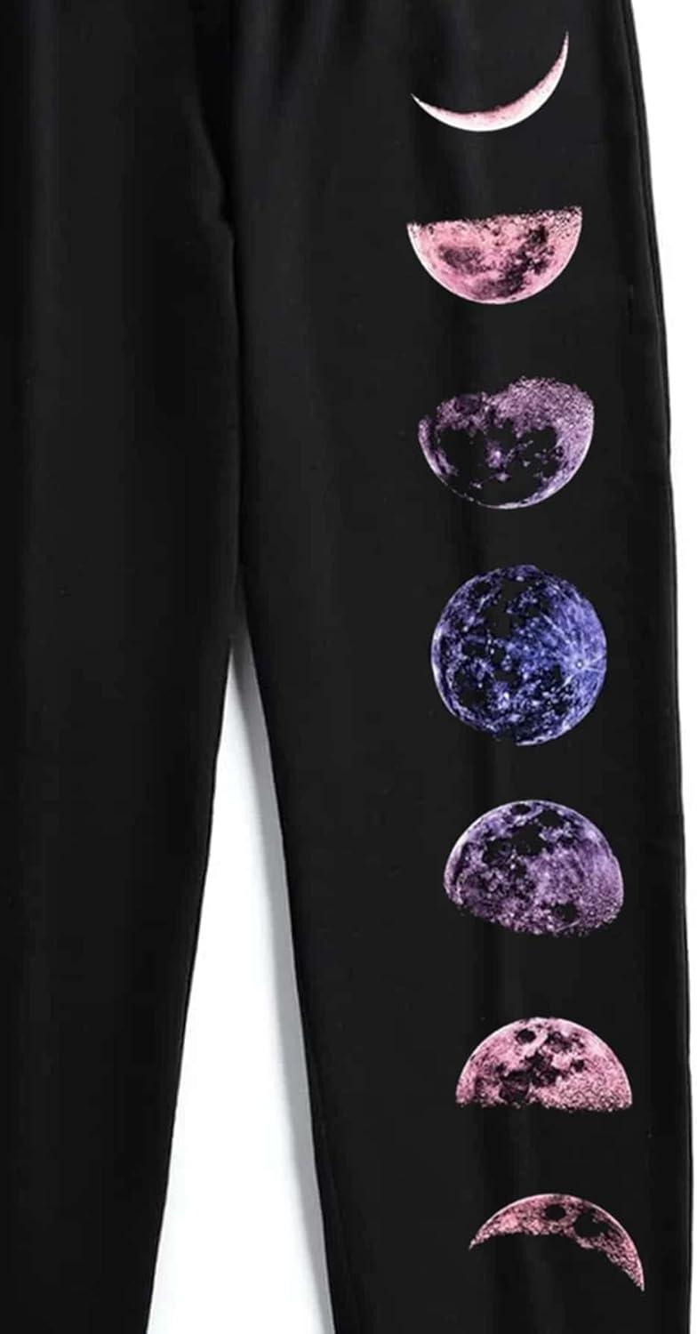 imageSOLY HUX Womens Moon Print Elastic High Waisted Sweatpants Joggers PantsBlack