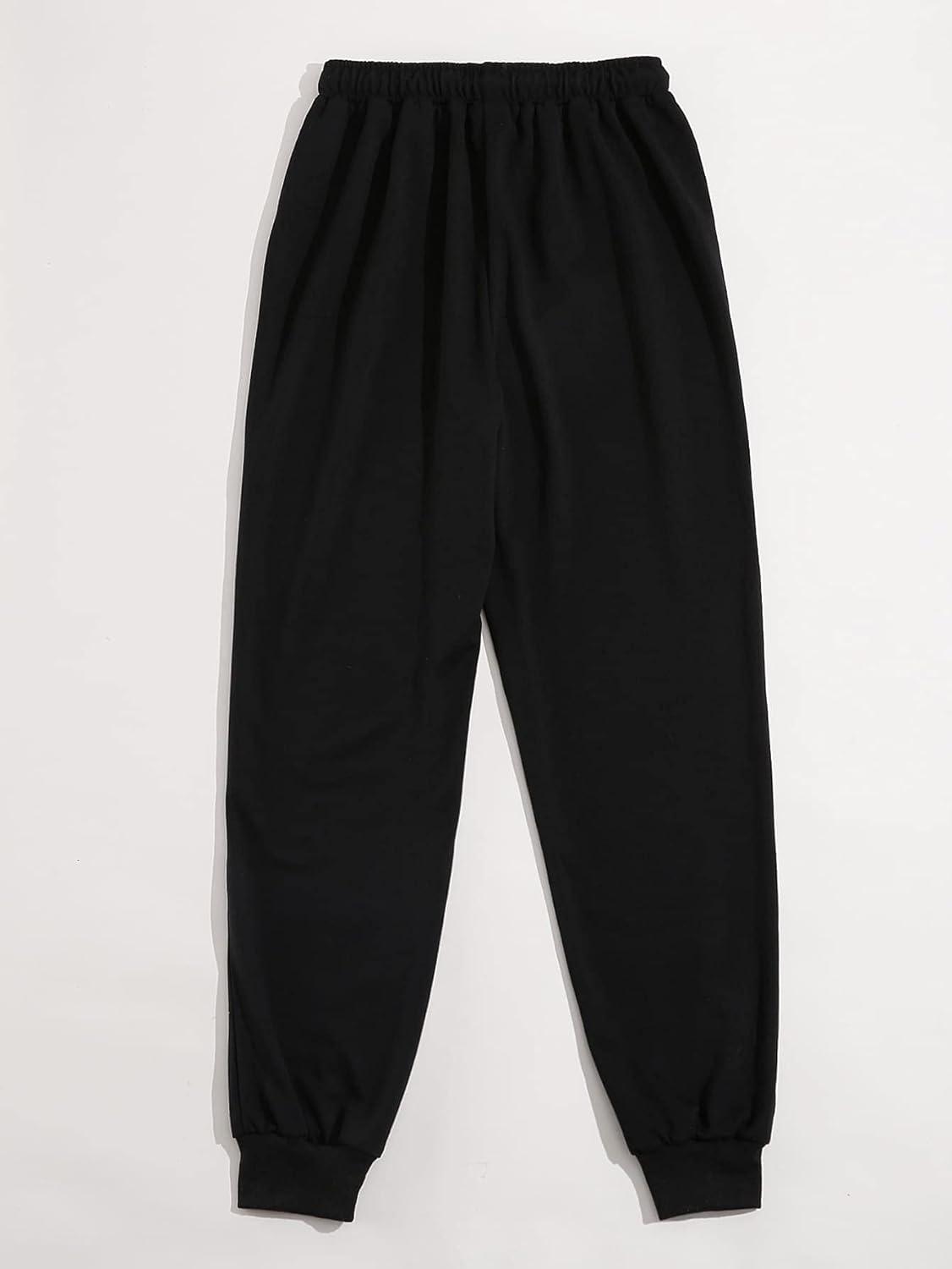 imageSOLY HUX Womens Moon Print Elastic High Waisted Sweatpants Joggers PantsGraphic Black