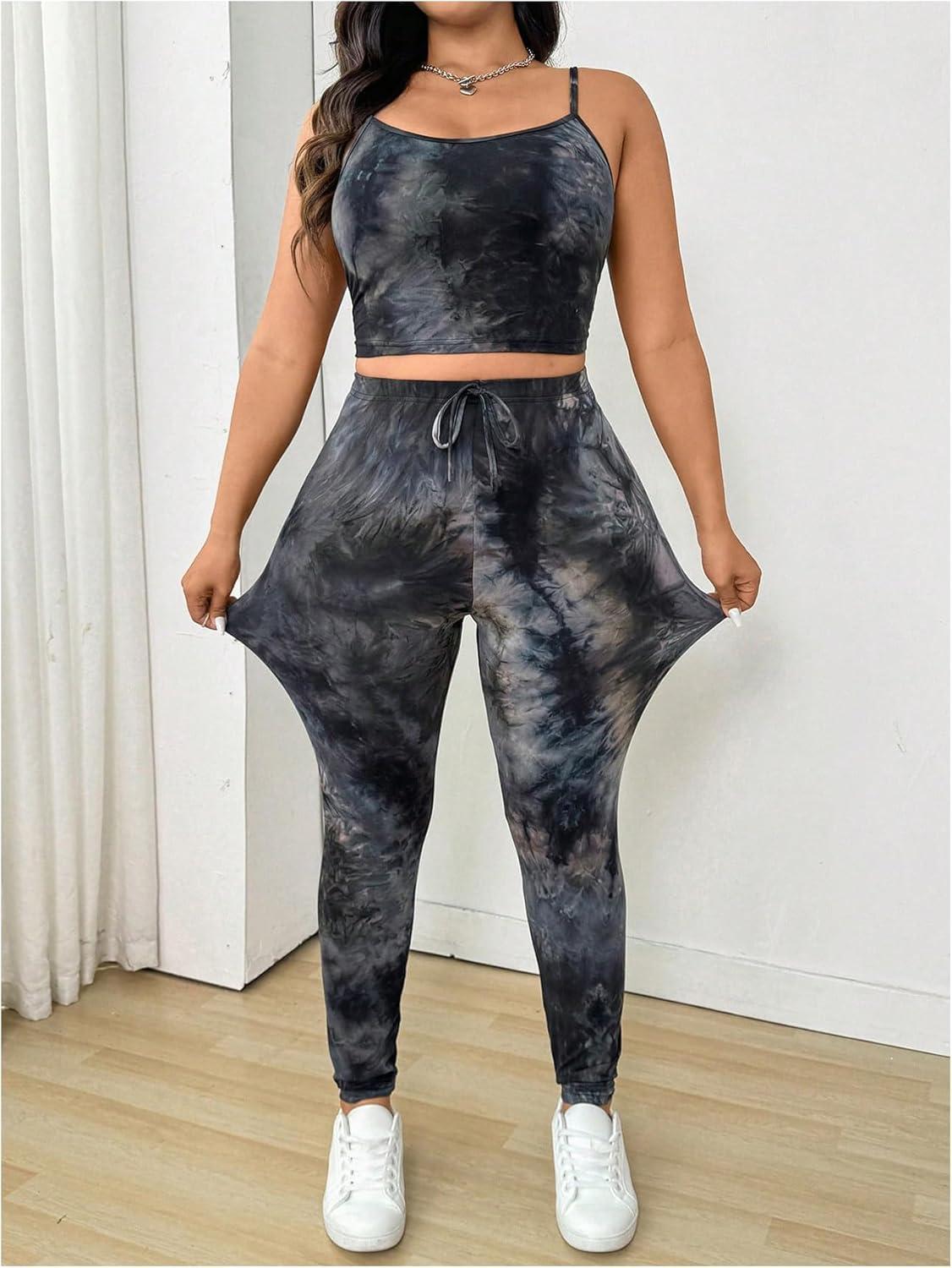 imageSOLY HUX Womens Plus Size Tracksuits Tie Dye Camisole Top and Leggings Pants Workout Yoga 2 Piece OutfitsBlack Tie Dye