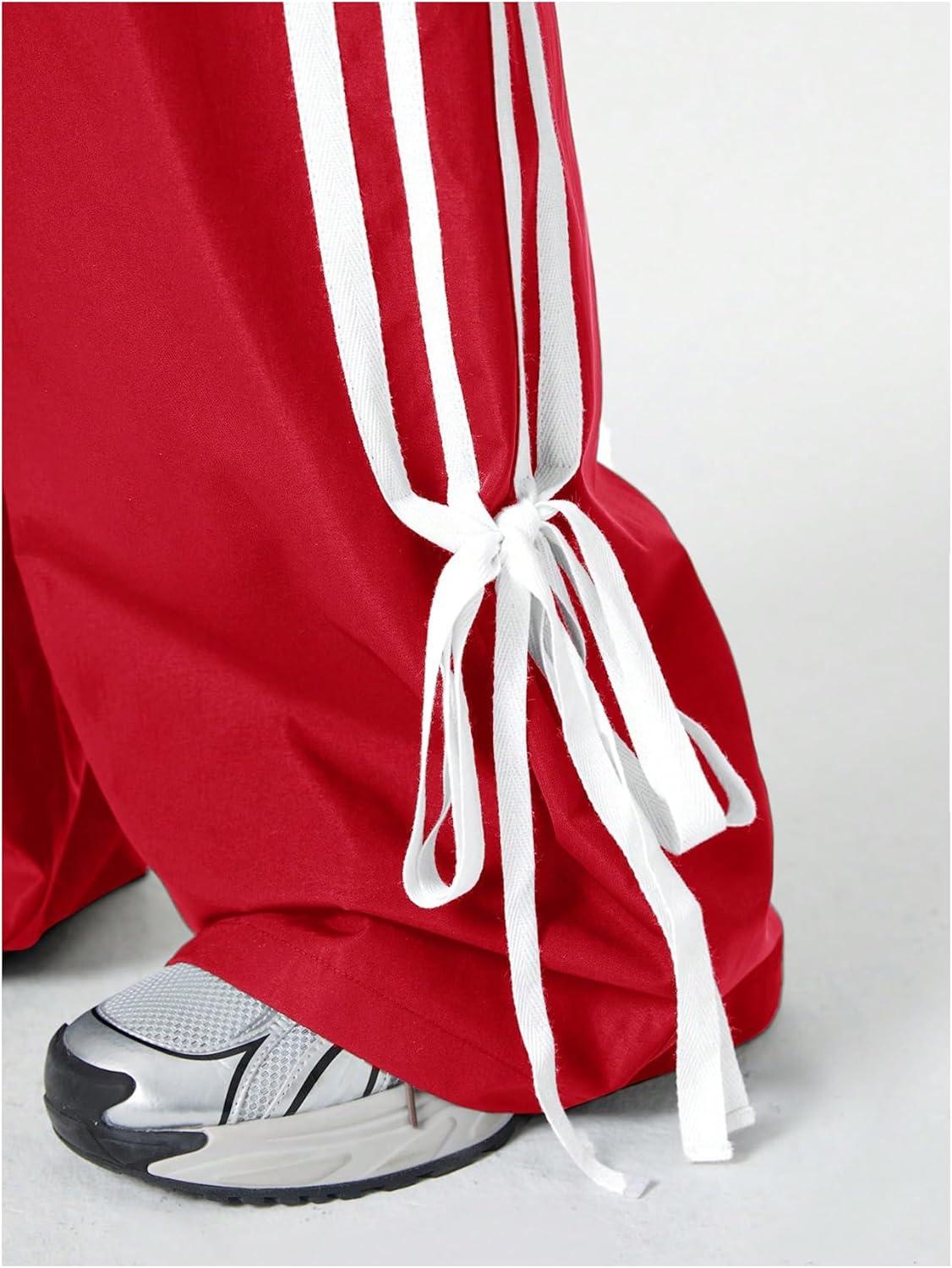 imageSOLY HUX Womens Y2k Wide Leg Baggy Pants Striped Side Bow Pants Elastic Waist Long Pants SweatpantsRed Striped