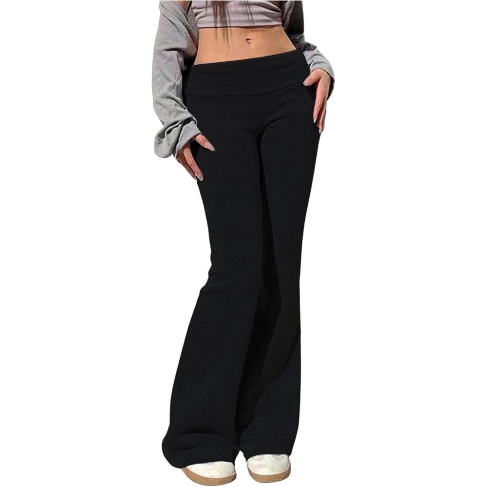 imageSOLY HUX Womens Flare Leggings Bell Bottom Sweatpants Casual Trendy Workout Yoga Pants StreetwearSolid Black