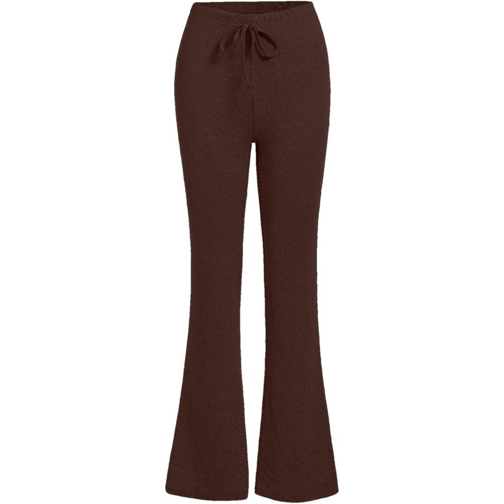 imageSOLY HUX Womens High Waist Flare Leggings Bell Bottom Sweatpants Casual Bootcut Yoga PantsPure Brown