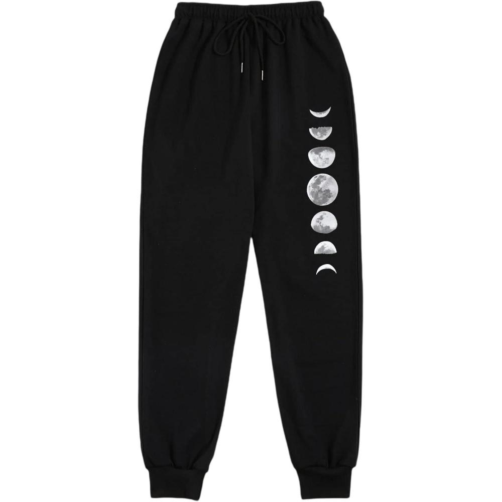 imageSOLY HUX Womens Moon Print Elastic High Waisted Sweatpants Joggers PantsGraphic Black