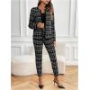 imageSOLY HUX Womens 2 Piece Outfit Plaid Open Front Long Sleeve Blazer and Pants Work Office SetBlack and White