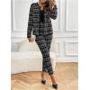 imageSOLY HUX Womens 2 Piece Outfit Plaid Open Front Long Sleeve Blazer and Pants Work Office SetBlack and White