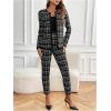 imageSOLY HUX Womens 2 Piece Outfit Plaid Open Front Long Sleeve Blazer and Pants Work Office SetBlack and White