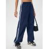 imageSOLY HUX Womens Casual Parachute Pants Wide Leg Baggy Pants Y2K Elastic Waist Sweatpants StreetwearDark Blue