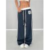 imageSOLY HUX Womens Drawstring Waist Sports Sweatpants Retro Wide Leg Baggy Pants StreetwearBlue Printed