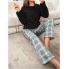 imageSOLY HUX Womens Pajama Set Fuzzy Long Sleeve Tee Tops and Plaid Pants Loungewear SleepwearBlack Plaid