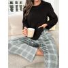 imageSOLY HUX Womens Pajama Set Fuzzy Long Sleeve Tee Tops and Plaid Pants Loungewear SleepwearBlack Plaid