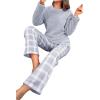 imageSOLY HUX Womens Pajama Set Fuzzy Long Sleeve Tee Tops and Plaid Pants Loungewear SleepwearBlue Plaid