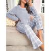 imageSOLY HUX Womens Pajama Set Fuzzy Long Sleeve Tee Tops and Plaid Pants Loungewear SleepwearBlue Plaid