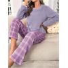 imageSOLY HUX Womens Pajama Set Fuzzy Long Sleeve Tee Tops and Plaid Pants Loungewear SleepwearPurple Plaid
