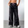 imageSOLY HUX Womens Parachute Pants Y2k Baggy Track Pants Bowknot Wide Leg Sweatpants Loose Casual StreetwearBlack and Pink