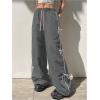 imageSOLY HUX Womens Parachute Pants Y2k Baggy Track Pants Bowknot Wide Leg Sweatpants Loose Casual StreetwearDark Grey and Pink