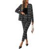 imageSOLY HUX Womens 2 Piece Outfit Plaid Open Front Long Sleeve Blazer and Pants Work Office SetBlack and White