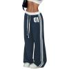imageSOLY HUX Womens Drawstring Waist Sports Sweatpants Retro Wide Leg Baggy Pants StreetwearBlue Printed