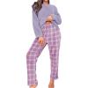 imageSOLY HUX Womens Pajama Set Fuzzy Long Sleeve Tee Tops and Plaid Pants Loungewear SleepwearPurple Plaid