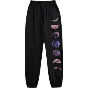 imageSOLY HUX Womens Moon Print Elastic High Waisted Sweatpants Joggers PantsBlack
